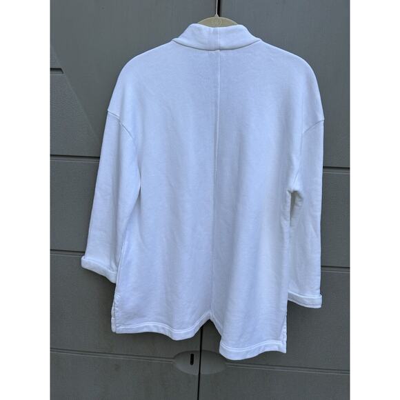 Eileen Fisher White Organic Cotton Open Front Pockets Boxy Jacket Cardigan XS - Picture 5 of 11
